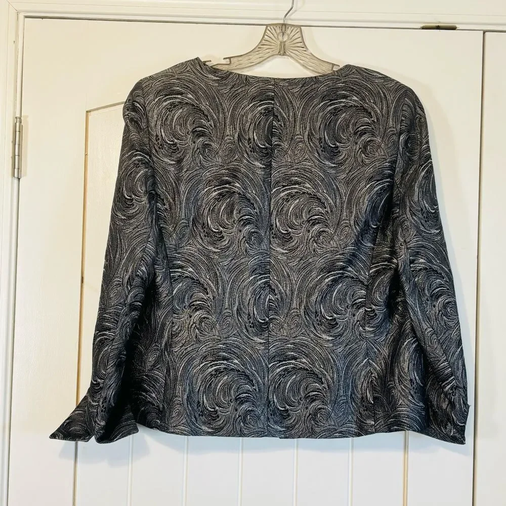 Kasper Black Pewter Silver Textured Swirl Pattern Women's 3 Piece Pantsuit